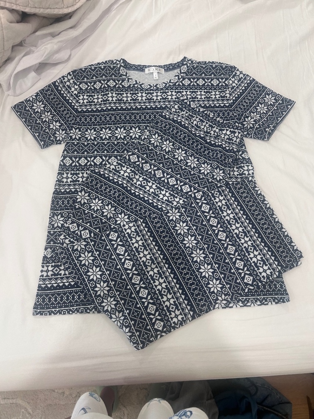 LAKE Pima Crew Short-Long Set in English Navy Fair Isle- Small